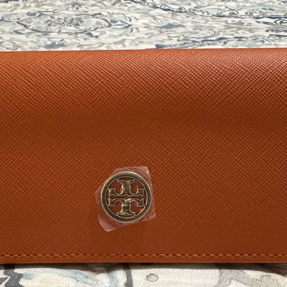 Tory Burch Burnt Orange Saffiano Eyeglasses case